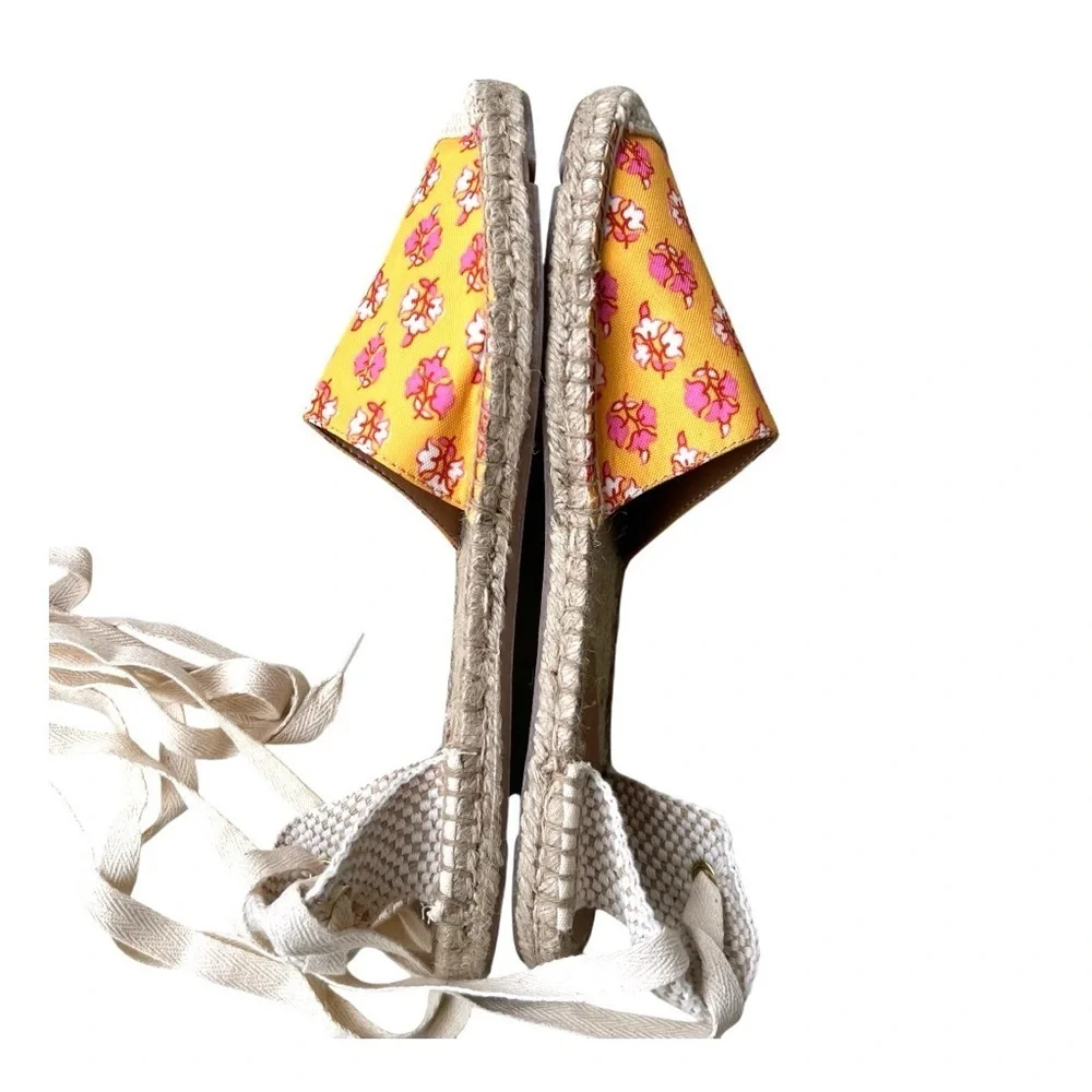 J. Crew Printed Lace Up D'orsay Espadrille Sandals Orange Block Floral Women’s 8